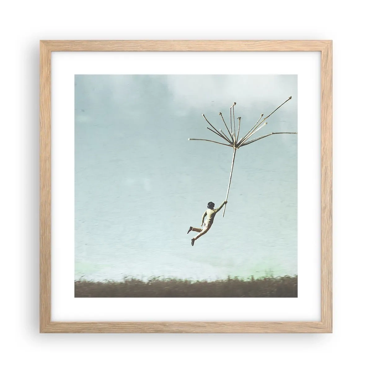 Poster in cornice rovere chiaro - Aquiloni, denti di leone, vento - 40x40 cm