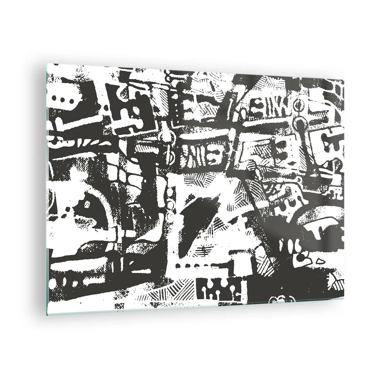 Quadro su vetro - Astrazione in bianco e nero con motivi geometrici e tecnici - 70x50cm - Ordine o caos? - Decorazione murale moderna per soggiorno e camera da letto ARTTOR