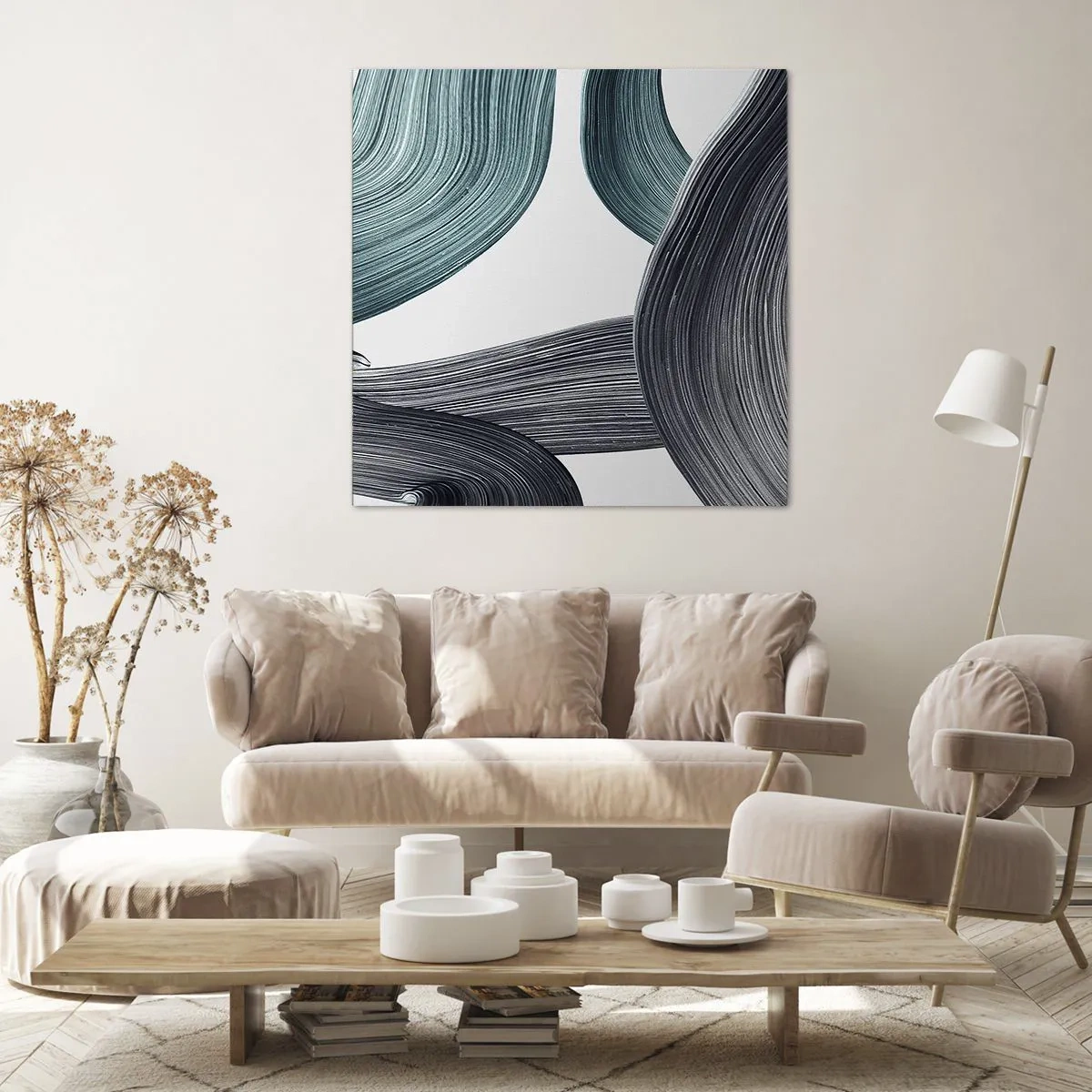 Quadro su tela - Stampe su Tela - Tracce smeraldo e nero - 40x40 cm