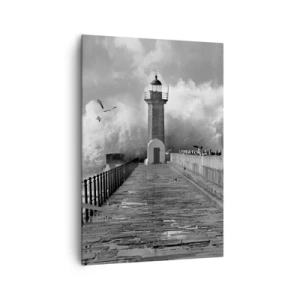 Quadro su tela - Stampe su Tela - Un faro circondato dalle onde durante una tempesta - 70x100cm - Senza paura - Decorazione murale moderna per soggiorno e camera da letto ARTTOR