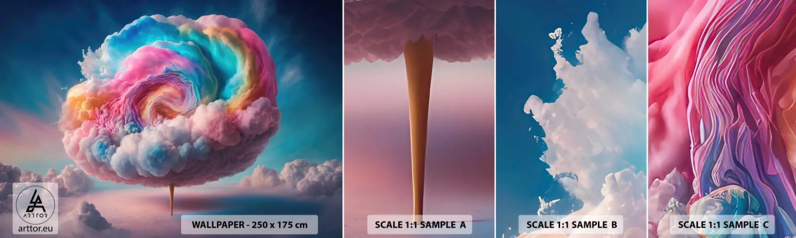 Campione Di Fotomurale Standard Eco - Il sogno del luna park - Pastello, Nuvole, Zuccherino - 100x30 cm