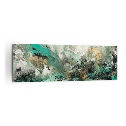 Quadro su tela - Stampe su Tela - Paesaggio astratto nei toni del verde e dell'oro - 160x50cm - Frangente nero e smeraldo - Decorazione murale moderna per soggiorno e camera da letto ARTTOR