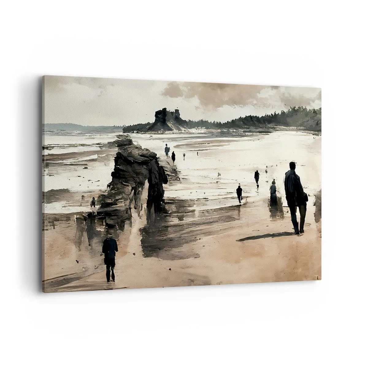 Quadro su tela - Stampe su Tela - Passeggiatori sulla spiaggia in un paesaggio tranquillo - 120x80cm - Convocati - Decorazione murale moderna per soggiorno e camera da letto ARTTOR