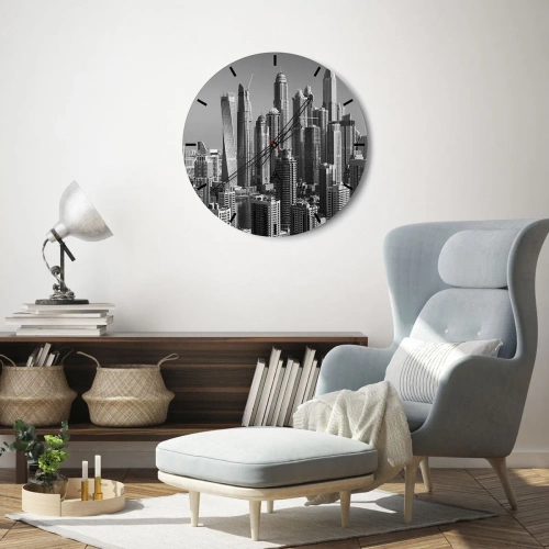 Orologio da parete - Orologio in Vetro - Panorama di una città moderna in bianco e nero - 30x30cm - La città sul deserto - Decorazione murale moderna per soggiorno, cucina e camera da letto ARTTOR