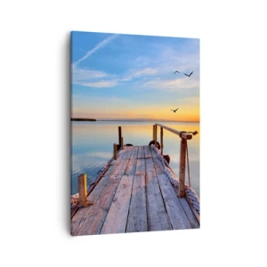 Quadro su tela - Stampe su Tela - Molo di legno al tramonto su un lago calmo - 50x70cm - Camminando verso il sole - Decorazione murale moderna per soggiorno e camera da letto ARTTOR