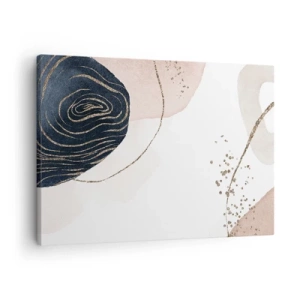 Quadro su tela - Stampe su Tela - Forme astratte nei toni del beige e del blu navy con dettagli dorati - 70x50cm - Tutto scorre - Decorazione murale moderna per soggiorno e camera da letto ARTTOR
