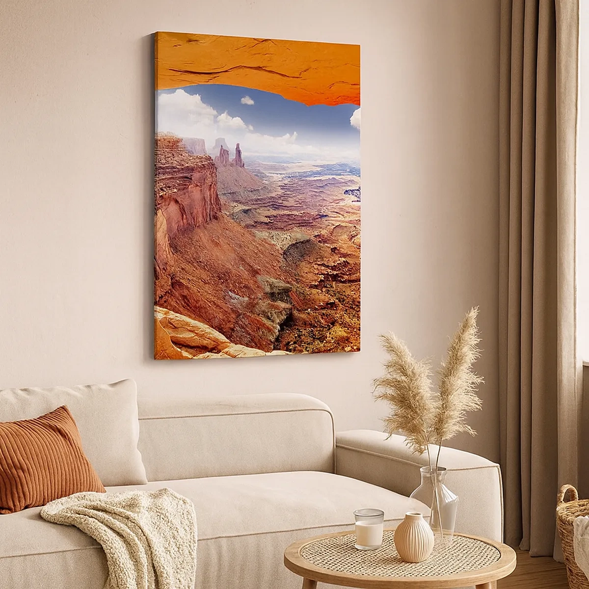 Quadro su tela - Stampe su Tela - Canyon visto attraverso una finestra rocciosa con toni caldi della roccia - 50x70cm - Scolpiti dalla natura - Decorazione murale moderna per soggiorno e camera da letto ARTTOR