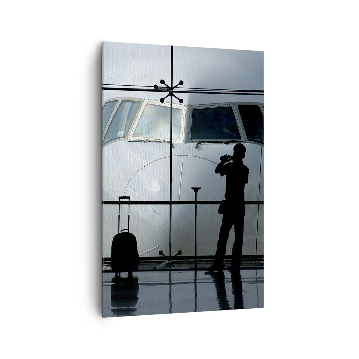 Quadro su tela - Stampe su Tela - Aeroporto con sagome di persone e vista dell'aereo - 80x120cm - Faccia a faccia in aeroporto - Decorazione murale moderna per soggiorno e camera da letto ARTTOR