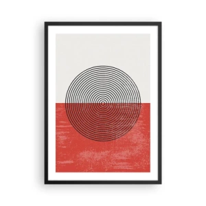 Poster in cornice nera - Composizione geometrica con cerchi su sfondo rosso e bianco - 50x70cm - Dritto al centro - Decorazione murale moderna per soggiorno e camera da letto ARTTOR