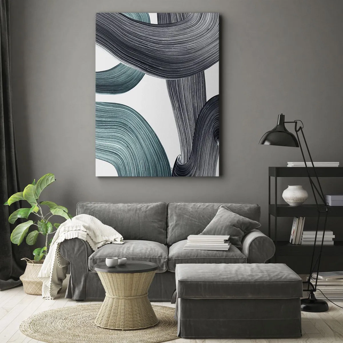 Quadro su tela - Stampe su Tela - Tracce smeraldo e nero - 45x80 cm