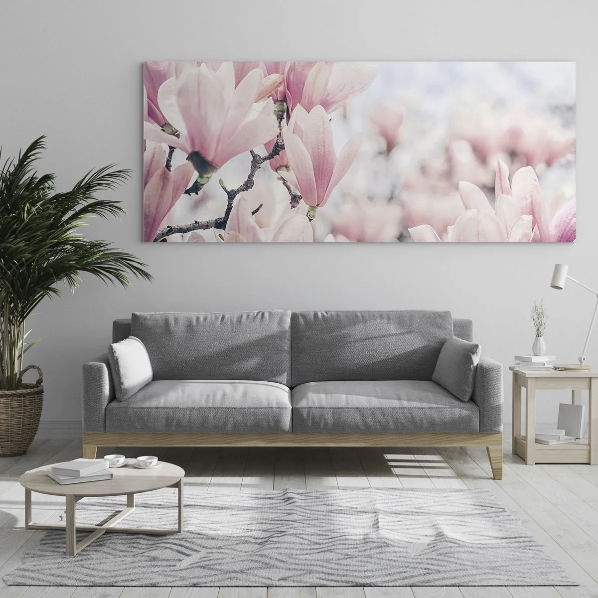 Quadro su vetro - Delicati fiori di magnolia in delicate tonalità rosa - 140x50cm - Ideale di delicatezza - Decorazione murale moderna per soggiorno e camera da letto ARTTOR