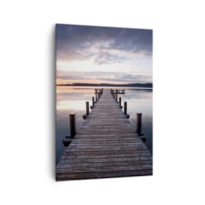 Quadro su tela - Stampe su Tela - Un molo su un lago al tramonto in un paesaggio tranquillo - 70x100cm - Il silenzioso confine del giorno e della notte - Decorazione murale moderna per soggiorno e camera da letto ARTTOR