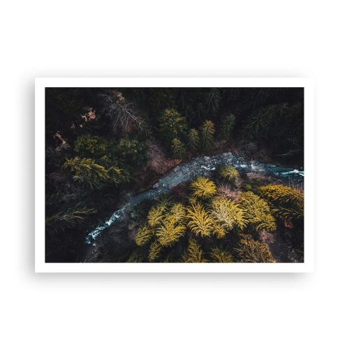 Poster - Una vista dall'alto di una foresta con un fiume tortuoso - 100x70cm - Sempre più veloce - Decorazione murale moderna per soggiorno e camera da letto ARTTOR