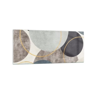 Quadro su vetro - Cerchi geometrici nelle tonalità del grigio, blu e oro - 120x50cm - Un cerchio dietro l'altro - Decorazione murale moderna per soggiorno e camera da letto ARTTOR