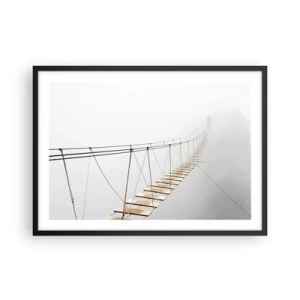 Poster in cornice nera - Un ponte sospeso nella nebbia da una prospettiva minimalista - 70x50cm - Dove ti porta? - Decorazione murale moderna per soggiorno e camera da letto ARTTOR