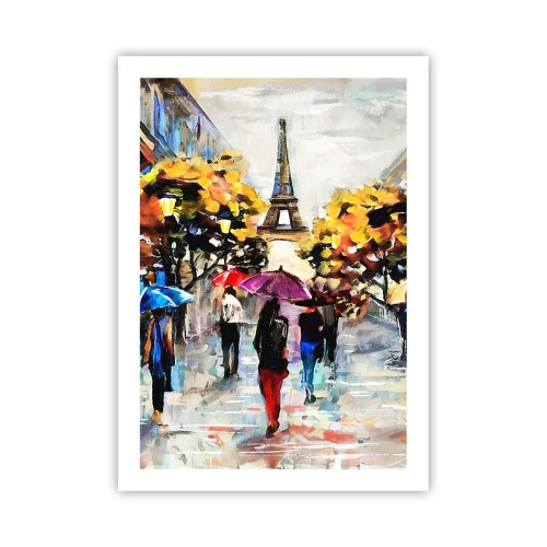 Poster - La Torre Eiffel in un paesaggio autunnale con ombrelli colorati - 50x70cm - Bella soprattutto d'autunno - Decorazione murale moderna per soggiorno e camera da letto ARTTOR