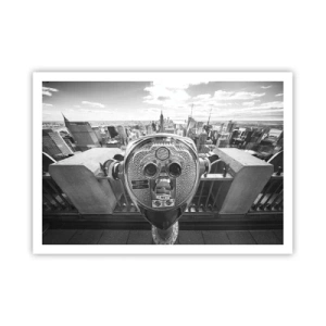 Poster - Vista monocromatica attraverso il telescopio del panorama della città - 100x70cm - Il centro del mondo - Decorazione murale moderna per soggiorno e camera da letto ARTTOR