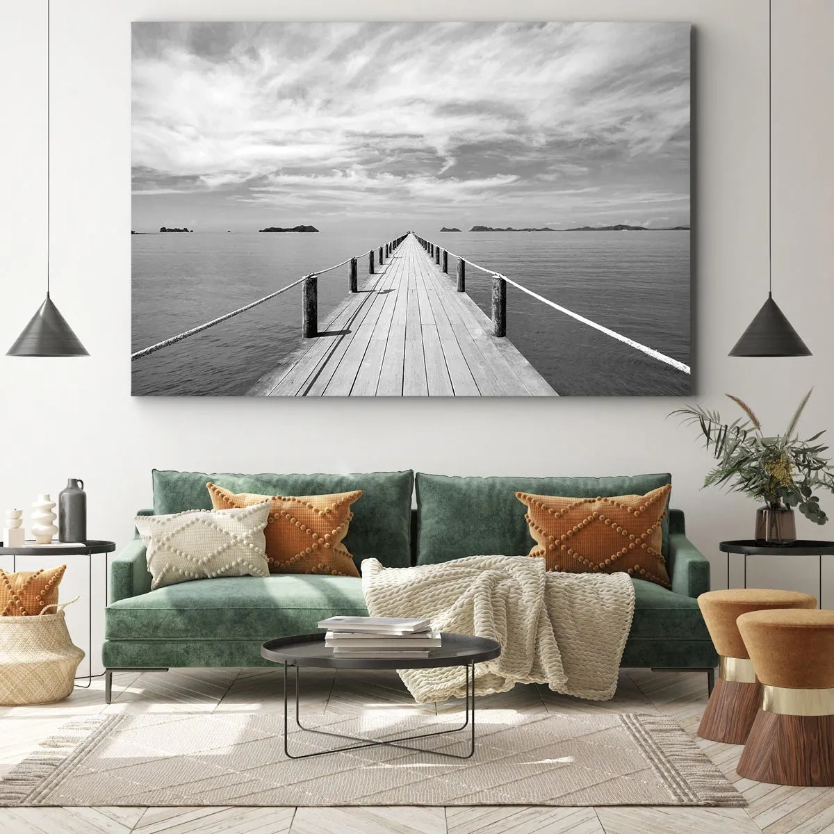 Quadro su tela - Stampe su Tela - Un molo di legno che si estende in lontananza sopra un mare calmo - 70x50cm - Forse un viaggio... - Decorazione murale moderna per soggiorno e camera da letto ARTTOR