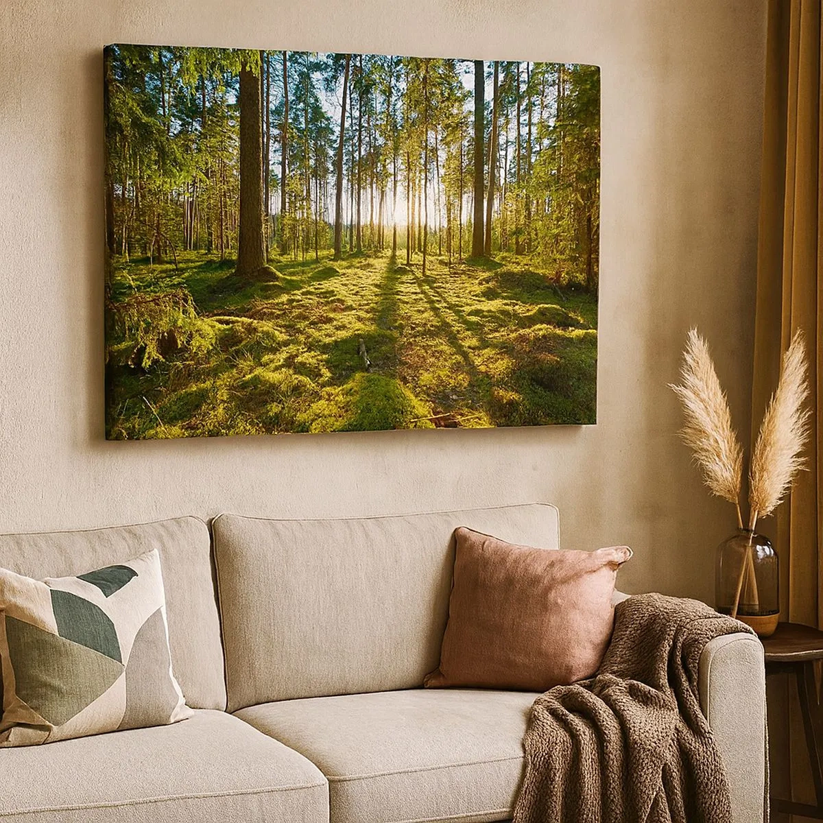 Quadro su tela - Stampe su Tela - Foresta verde illuminata dalla luce del sole sul muschio - 70x50cm - …dopo sette foreste - Decorazione murale moderna per soggiorno e camera da letto ARTTOR