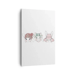 Quadro su tela - Stampe su Tela - Adorabili coniglietti con copricapi color pastello - 80x120cm - Pensierosa, triste, contenta - Decorazione murale moderna per soggiorno e camera da letto ARTTOR