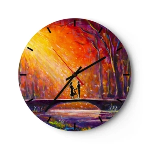 Orologio da parete - Orologio in Vetro - Tramonto colorato su un ponte nella foresta - 30x30cm - Anche il cielo li ama - Decorazione murale moderna per soggiorno, cucina e camera da letto ARTTOR