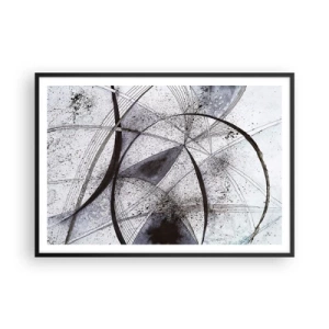 Poster in cornice nera - Linee e forme astratte nelle tonalità del grigio e del nero - 100x70cm - Fantasia futuristica - Decorazione murale moderna per soggiorno e camera da letto ARTTOR