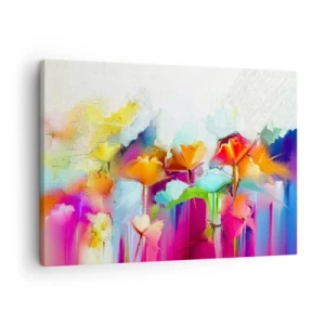 Quadro su tela - Stampe su Tela - Fiori astratti colorati su uno sfondo chiaro - 70x50cm - L'arcobaleno è fiorito - Decorazione murale moderna per soggiorno e camera da letto ARTTOR