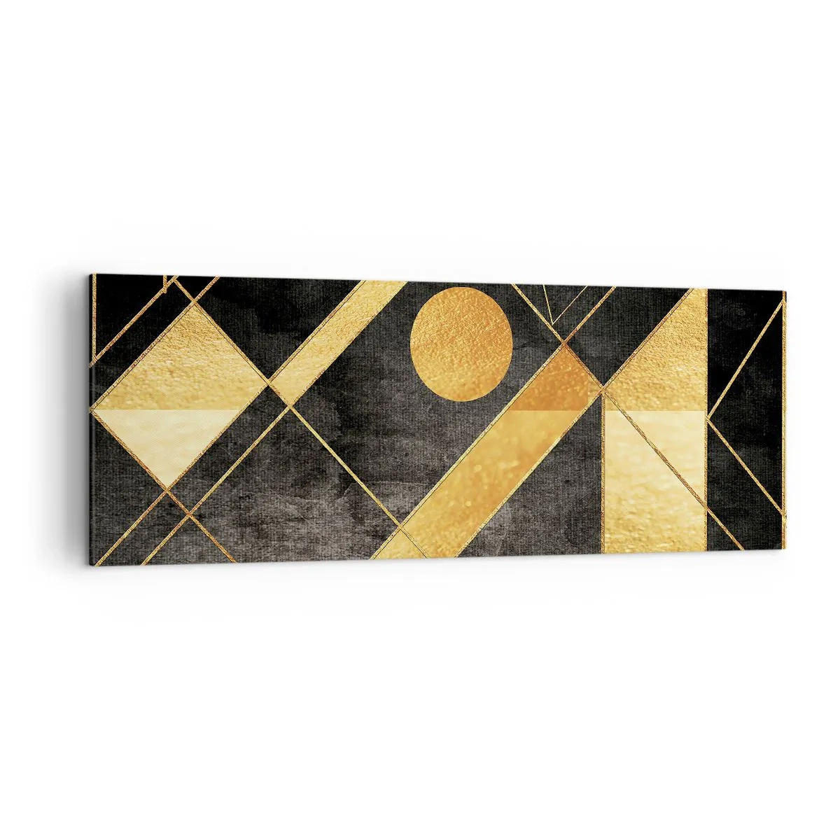 Quadro su tela - Stampe su Tela - Forme geometriche nei toni dell'oro e del nero - 140x50cm - Sole del deserto - Decorazione murale moderna per soggiorno e camera da letto ARTTOR