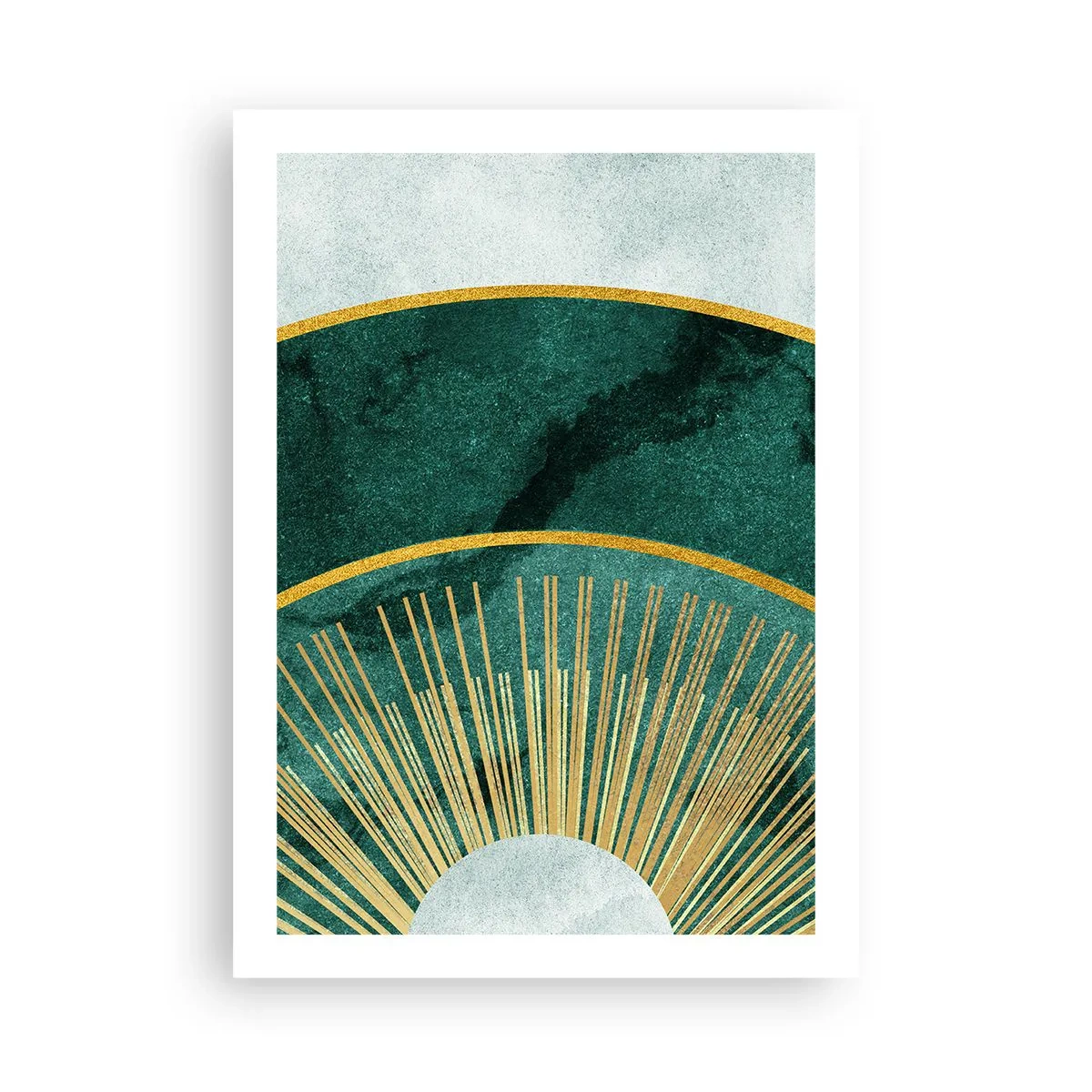 Poster - Un'elegante composizione geometrica nei toni del verde e dell'oro - 50x70cm - Un altro sistema solare - Decorazione murale moderna per soggiorno e camera da letto ARTTOR