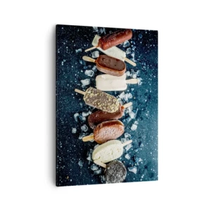 Quadro su tela - Stampe su Tela - Ghiaccioli colorati disposti su ghiaccio con sfondo scuro - 50x70cm - Il sapore della calda estate - Decorazione murale moderna per soggiorno e camera da letto ARTTOR