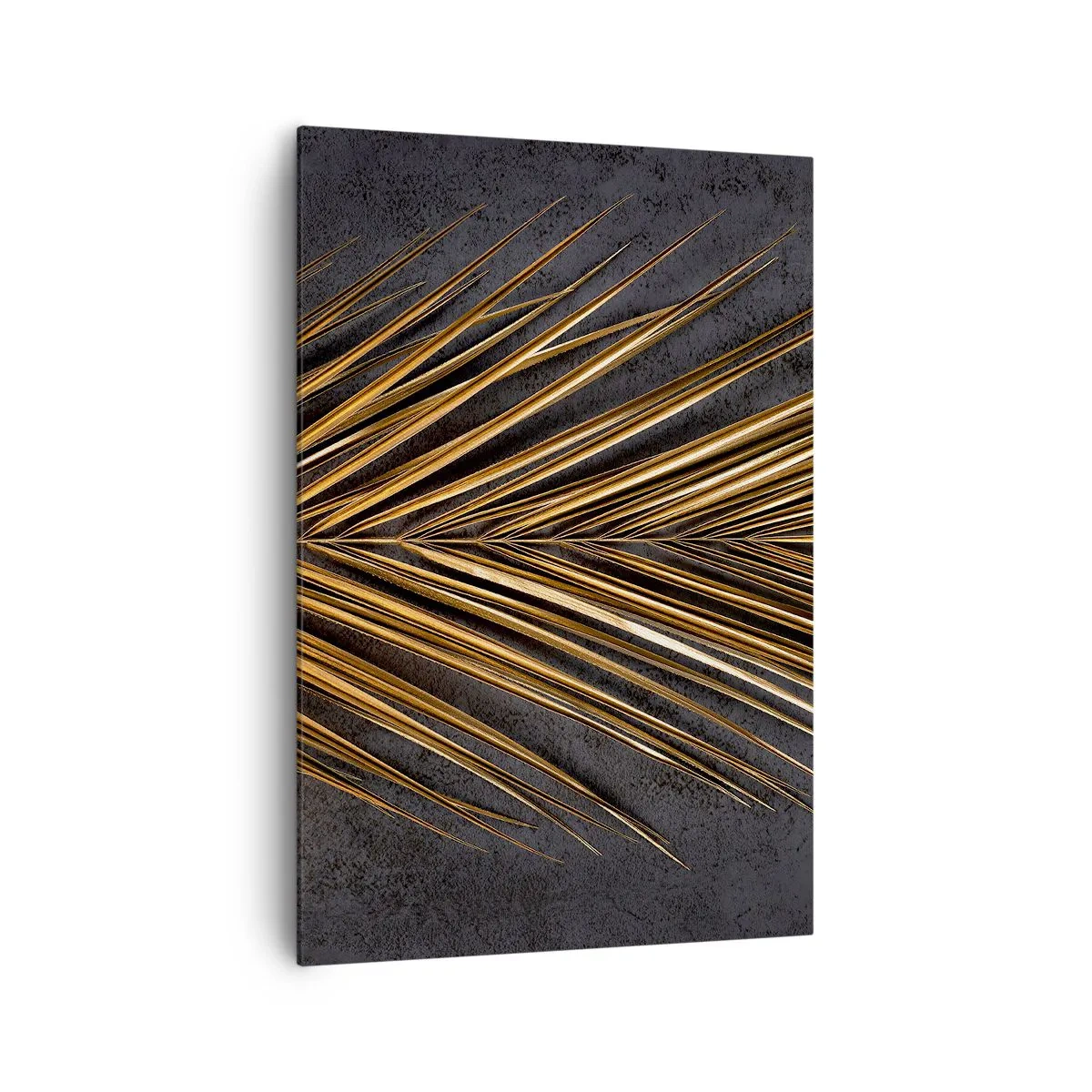 Quadro su tela - Stampe su Tela - Foglia tropicale dorata su sfondo nero - 70x100cm - L'oro dei tropici - Decorazione murale moderna per soggiorno e camera da letto ARTTOR