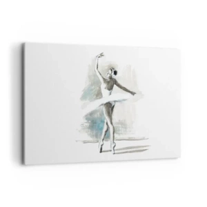 Quadro su tela - Stampe su Tela - Una ballerina in posa da balletto su uno sfondo dai delicati toni acquerellati. - 120x80cm - Tramutata in un cigno - Decorazione murale moderna per soggiorno e camera da letto ARTTOR