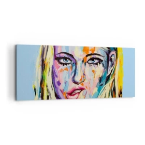 Quadro su tela - Stampe su Tela - Ritratto colorato di una donna in stile astratto - 120x50cm - Guardala dritto negli occhi - Decorazione murale moderna per soggiorno e camera da letto ARTTOR