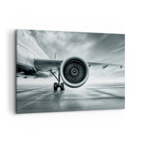 Quadro su tela - Stampe su Tela - Il motore a reazione di un aereo sulla pista - 100x70cm - C'è la forza! - Decorazione murale moderna per soggiorno e camera da letto ARTTOR