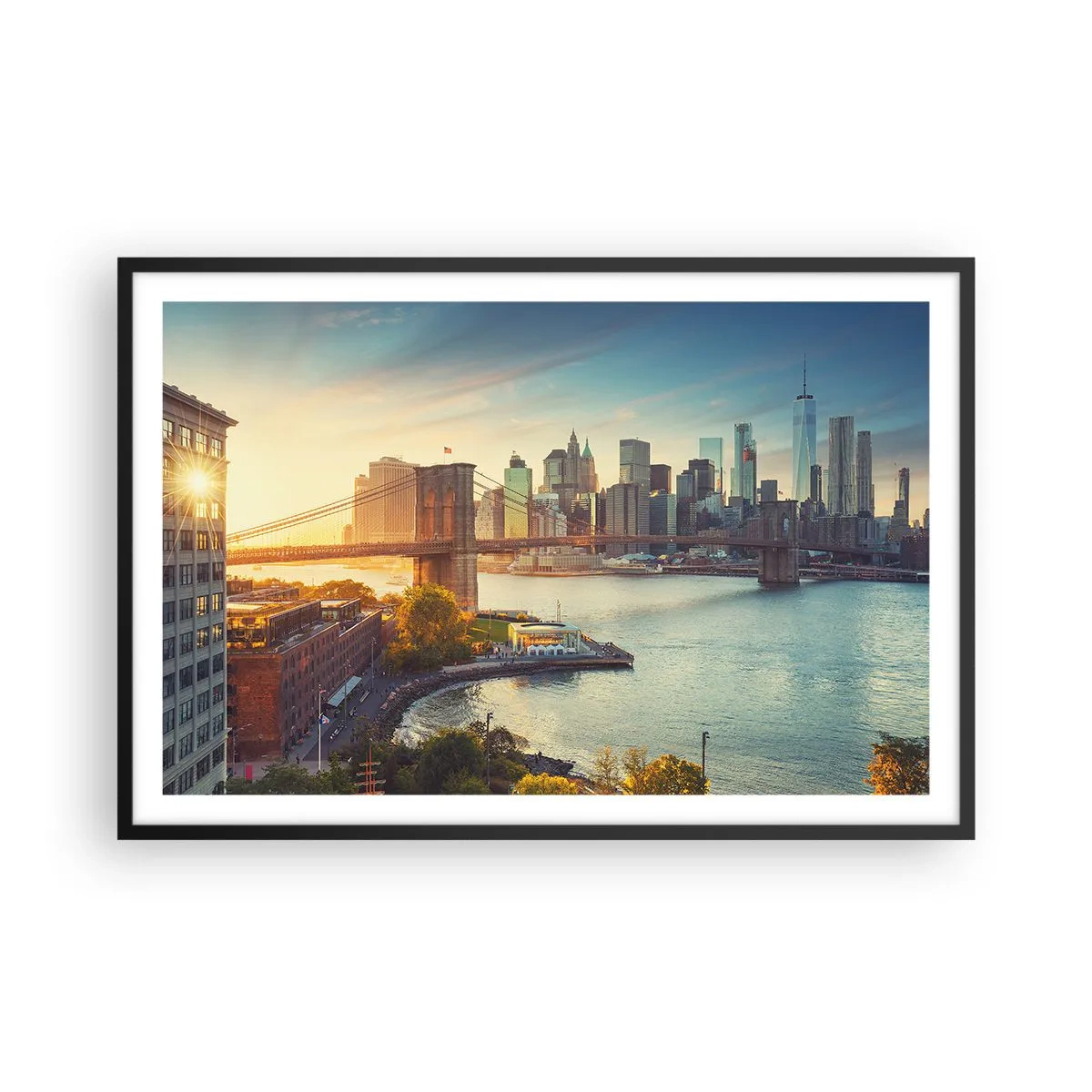 Poster in cornice nera - L'alba nella grande città - 91x61 cm