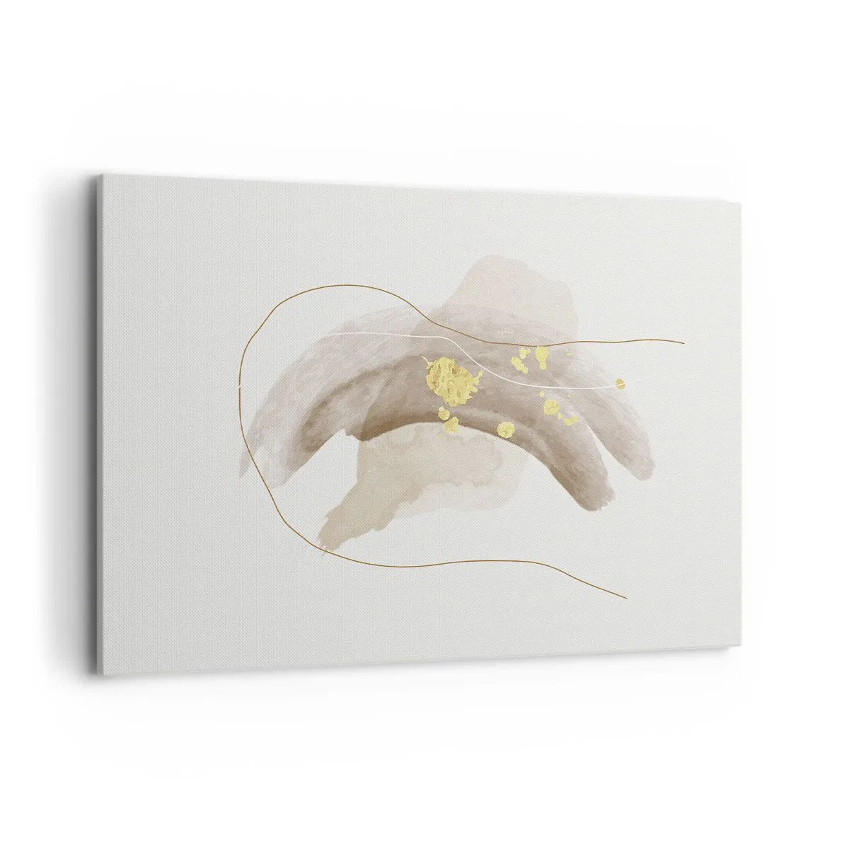 Quadro su tela - Stampe su Tela - Una composizione astratta nei toni del beige e dell'oro. - 100x70cm - Incontro nello spazio - Decorazione murale moderna per soggiorno e camera da letto ARTTOR