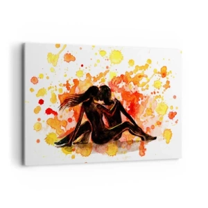 Quadro su tela - Stampe su Tela - Un romantico dipinto ad acquerello raffigurante due persone dai colori caldi. - 120x80cm - E la luce fu - Decorazione murale moderna per soggiorno e camera da letto ARTTOR