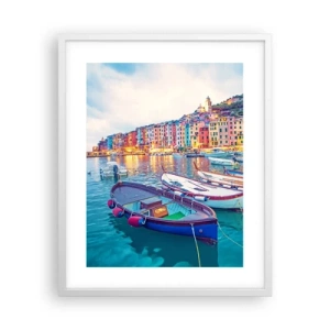 Poster in cornice bianca - Sera colorata nel porto - 40x50 cm