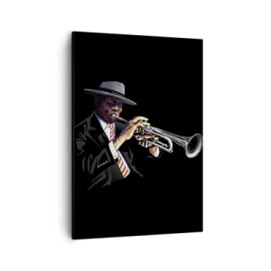 Quadro su tela - Stampe su Tela - Un musicista che suona la tromba su uno sfondo nero - 50x70cm - Il fascino della Old School - Decorazione murale moderna per soggiorno e camera da letto ARTTOR