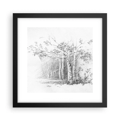 Poster in cornice nera - La luce della foresta di betulle - 30x30 cm