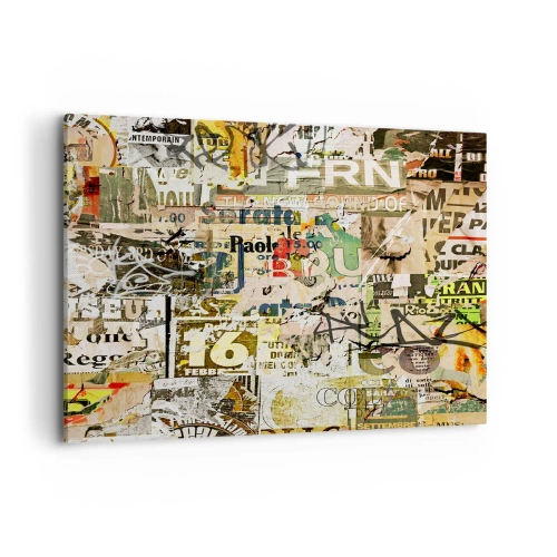 Quadro su tela - Stampe su Tela - Un collage di frammenti di giornali e manifesti in stile artistico. - 100x70cm - Qualcosa sta succedendo… - Decorazione murale moderna per soggiorno e camera da letto ARTTOR