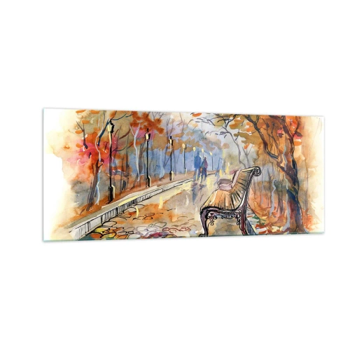 Quadro su vetro - Passeggiando insieme l'autunno - 100x40 cm