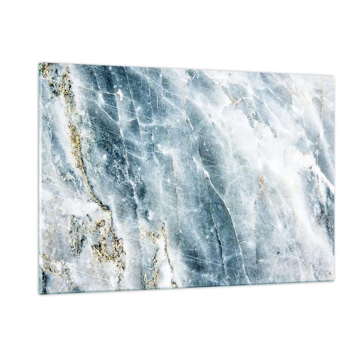 Quadro su vetro - Texture astratta di marmo ghiacciato nelle tonalità del blu e del bianco - 120x80cm - Mondo di ghiaccio - Decorazione murale moderna per soggiorno e camera da letto ARTTOR