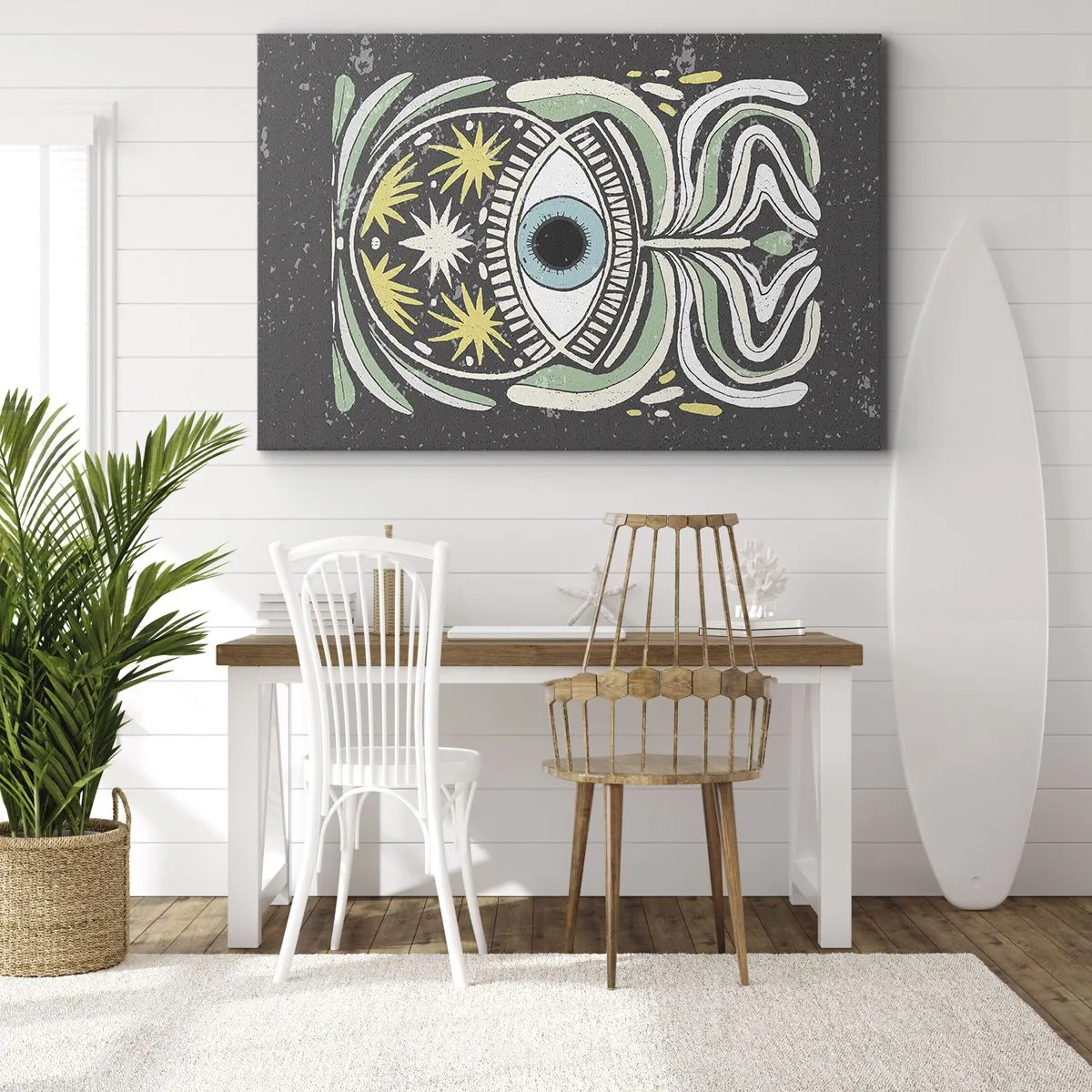 Quadro su tela - Stampe su Tela - Un occhio simbolico circondato da motivi astratti - 70x50cm - Rituali tribali - Decorazione murale moderna per soggiorno e camera da letto ARTTOR