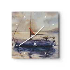 Orologio da parete - Orologio in Vetro - Uno yacht su un mare calmo al tramonto - 30x30cm - La sera nel golfo - Decorazione murale moderna per soggiorno e camera da letto ARTTOR