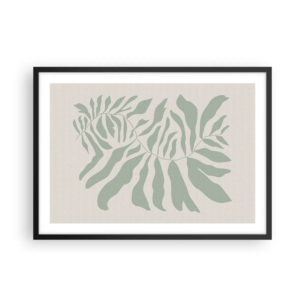 Poster in cornice nera - Un delicato motivo a ramoscelli con foglie in una tonalità di verde smeraldo - 70x50cm - Ramo smeraldo - Decorazione murale moderna per soggiorno e camera da letto ARTTOR
