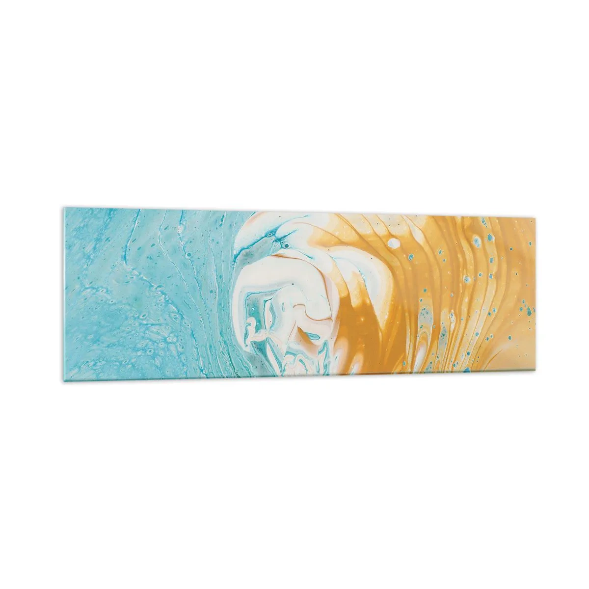 Quadro su vetro - Onde astratte nei toni del blu e dell'oro su tela - 160x50cm - Vortice pastello - Decorazione murale moderna per soggiorno e camera da letto ARTTOR