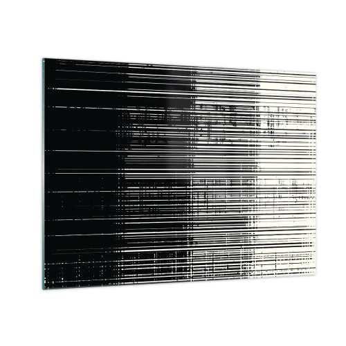 Quadro su vetro - Astrazione in bianco e nero con linee orizzontali che creano un gradiente - 70x50cm - Onde e vibrazioni - Decorazione murale moderna per soggiorno e camera da letto ARTTOR