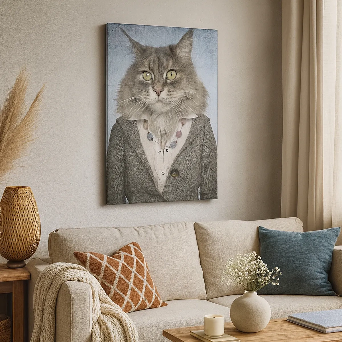 Quadro su tela - Stampe su Tela - Un trittico con figure di animali in abiti eleganti su uno sfondo stilizzato - 50x70cm - Le pellicce sono nuovamente di moda - Decorazione murale moderna per soggiorno e camera da letto ARTTOR