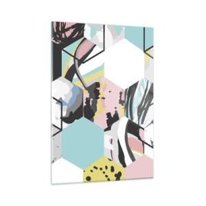 Quadro su vetro - Cubi ed esagoni colorati in una composizione moderna - 50x70cm - Esagoni e cubi in sei tonalità - Decorazione murale moderna per soggiorno e camera da letto ARTTOR